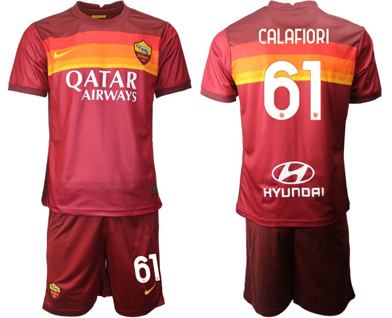 Men 2020-2021 club AS Roma home #61 red Soccer Jerseys
